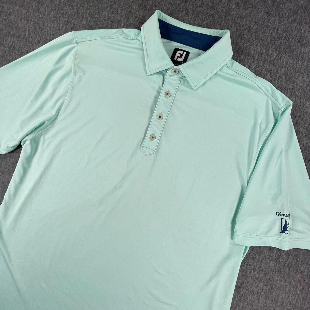 FootJoy Gleneagles Scotland Golf Polo Shirt Aqua Men's XL Performance Quick Dry